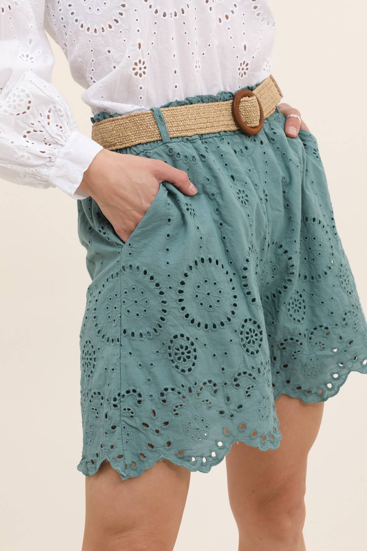 100% Cotton Eyelet Escape Cotton Shorts - Desert Sunday