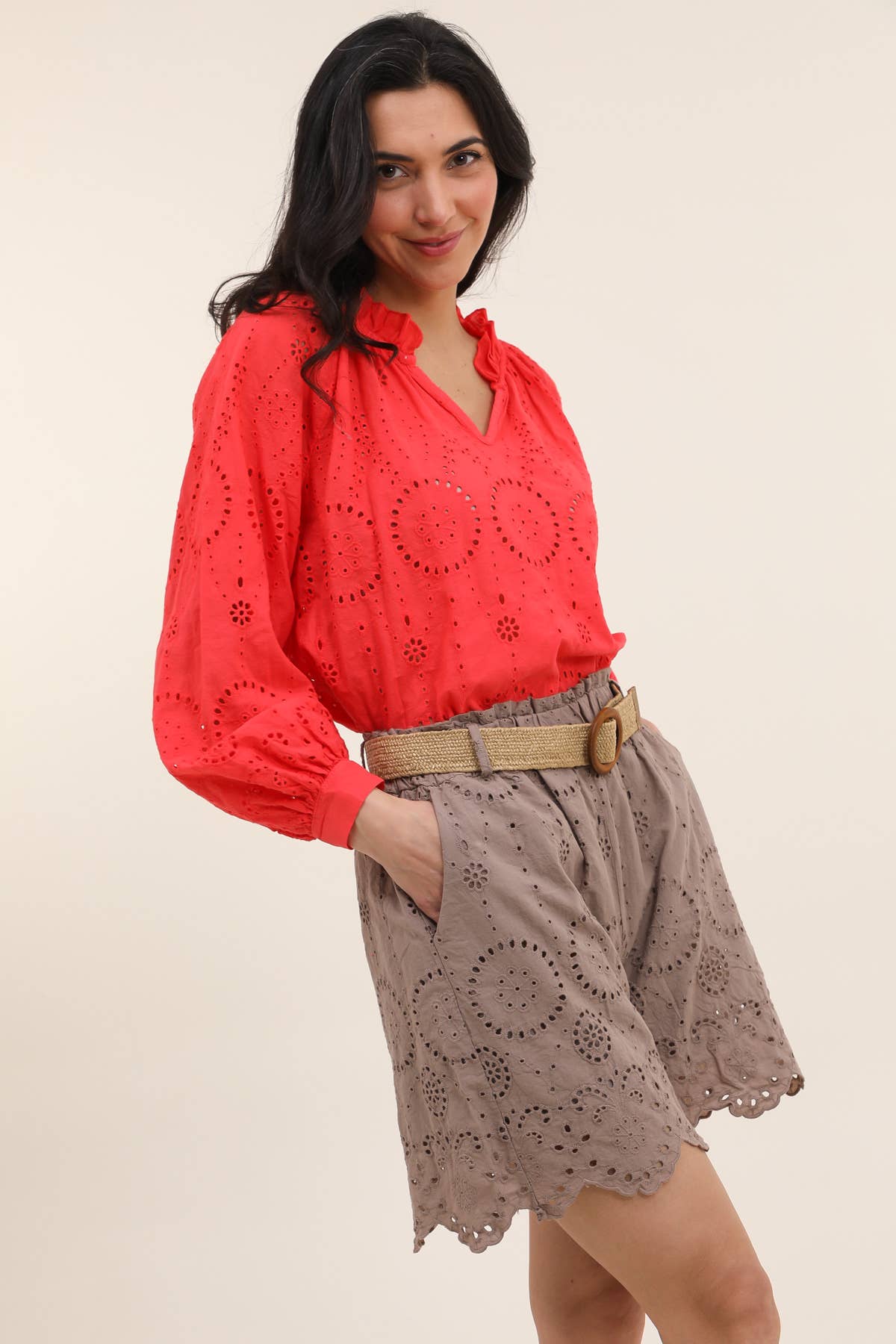 100% Cotton Eyelet Escape Cotton Shorts - Desert Sunday