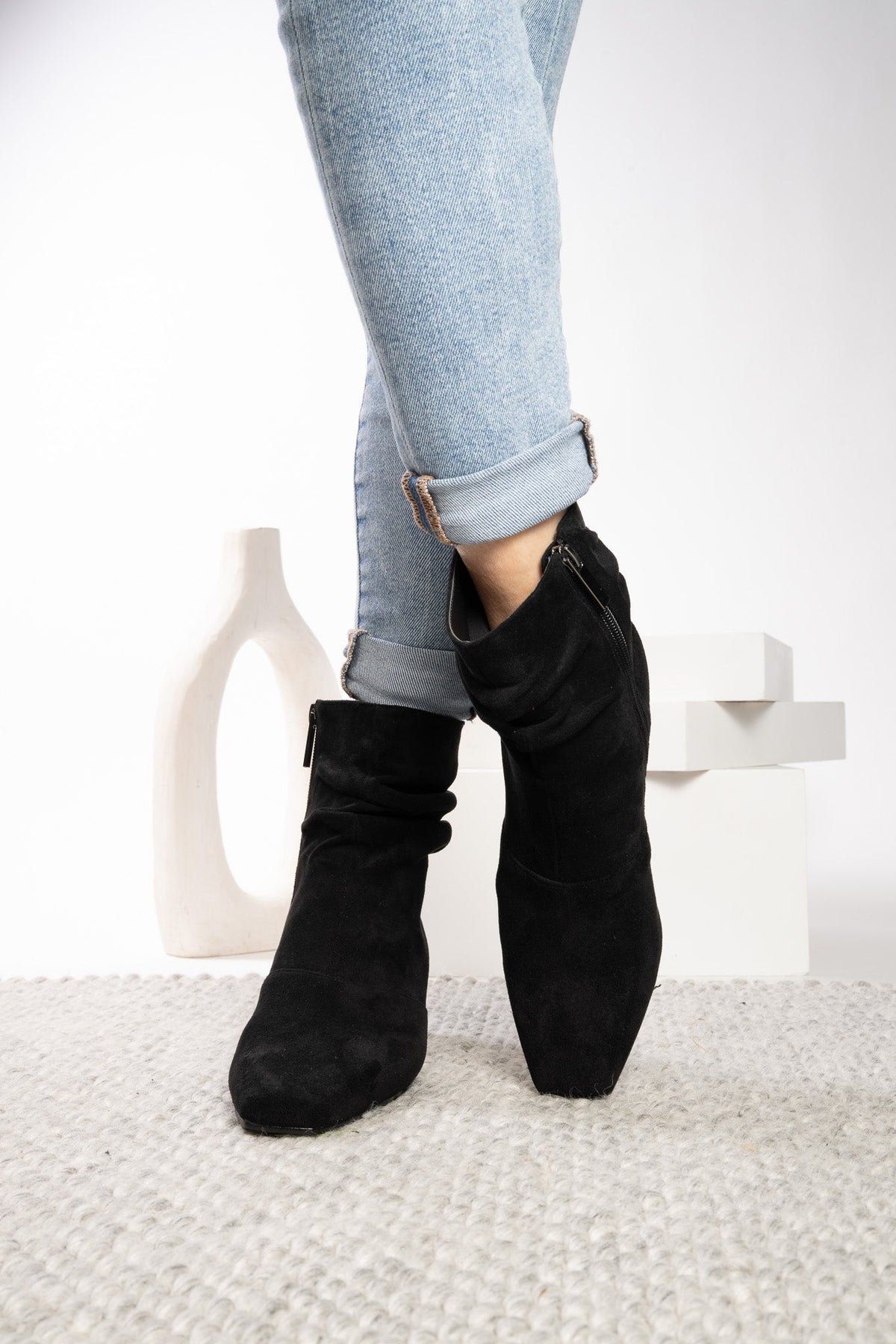 Addicted Black Faux Suede Ankle Boots - Desert Sunday