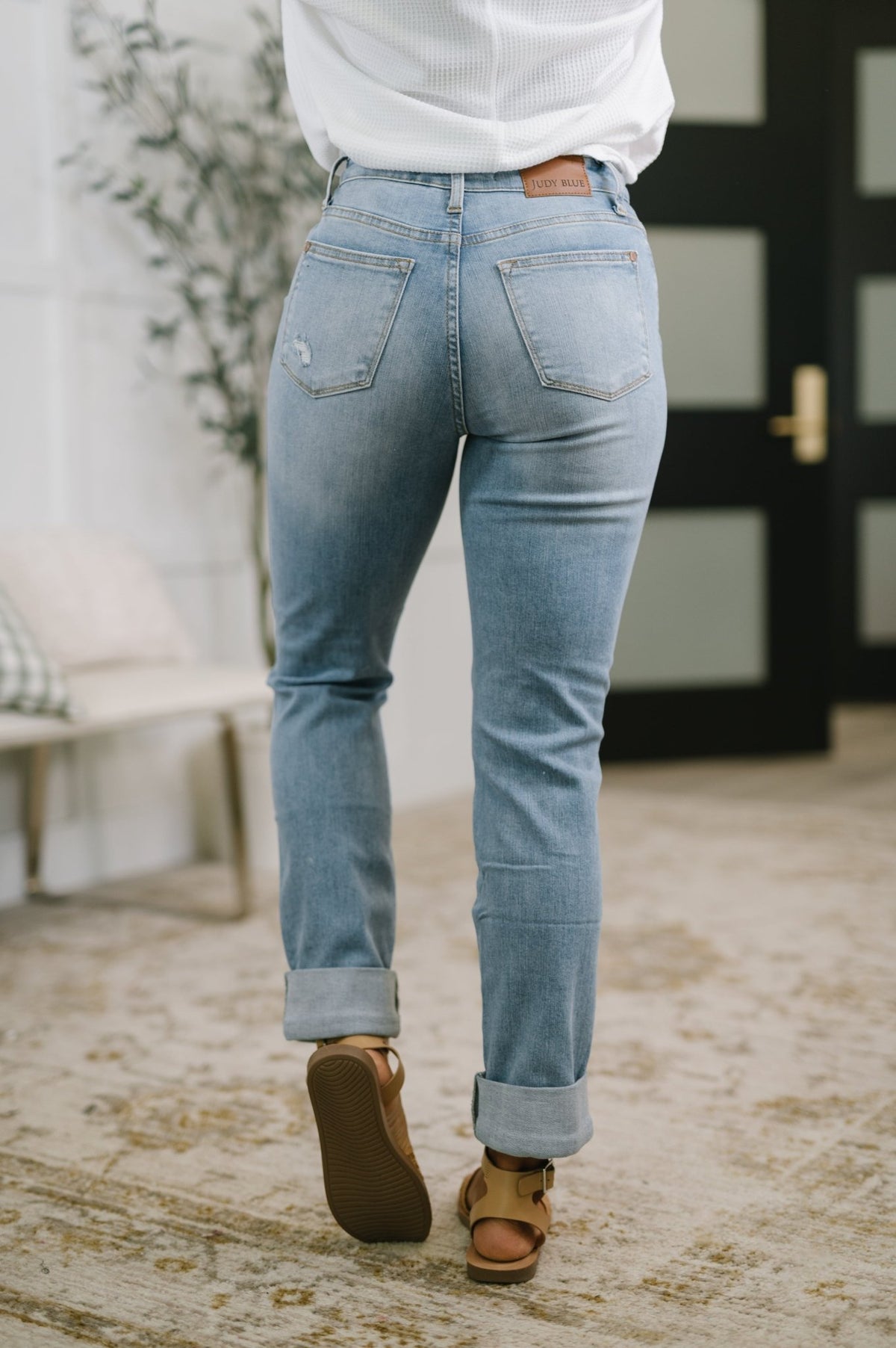 Aiden High Rise Patch Pocket Distressed Boyfriend Jeans - Desert Sunday