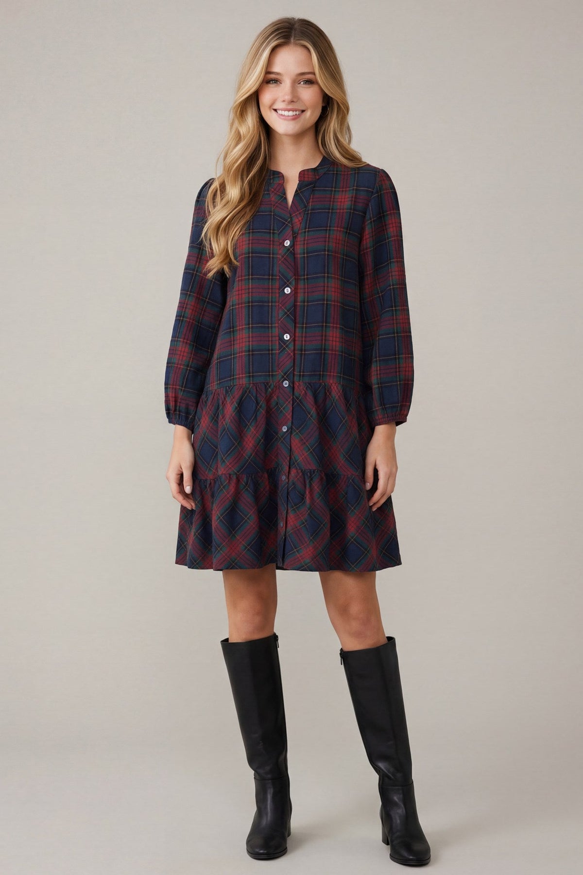 Autumn at the Lake Plaid Mini Dress - Desert Sunday