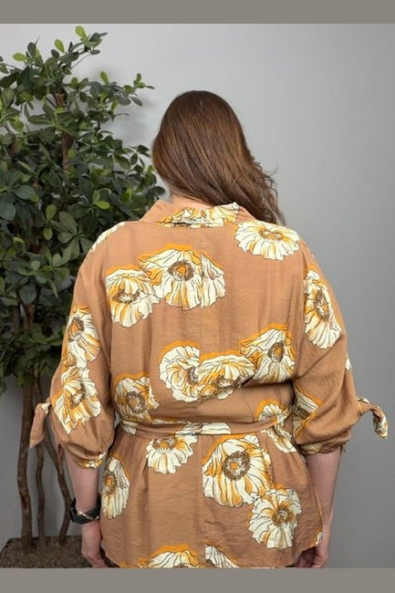 Autumn Bloom Tie-Waist Blouse - Desert Sunday