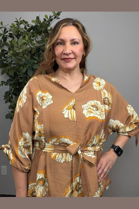 Autumn Bloom Tie-Waist Blouse - Desert Sunday