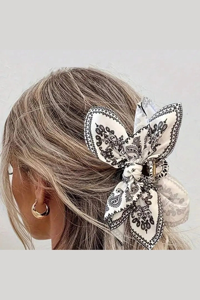 Black and White Print Bow Hair Clips - Desert Sunday