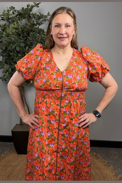 Bloom Into Fall Floral Cotton Zip Dress - Desert Sunday