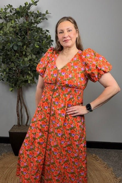 Bloom Into Fall Floral Cotton Zip Dress - Desert Sunday