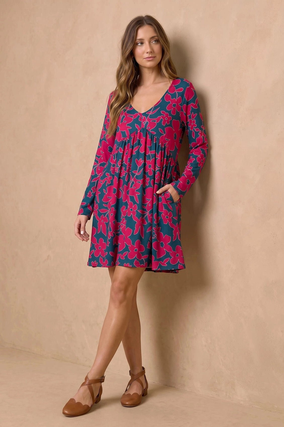Blooming Beauty Long Sleeve Floral Dress - Desert Sunday