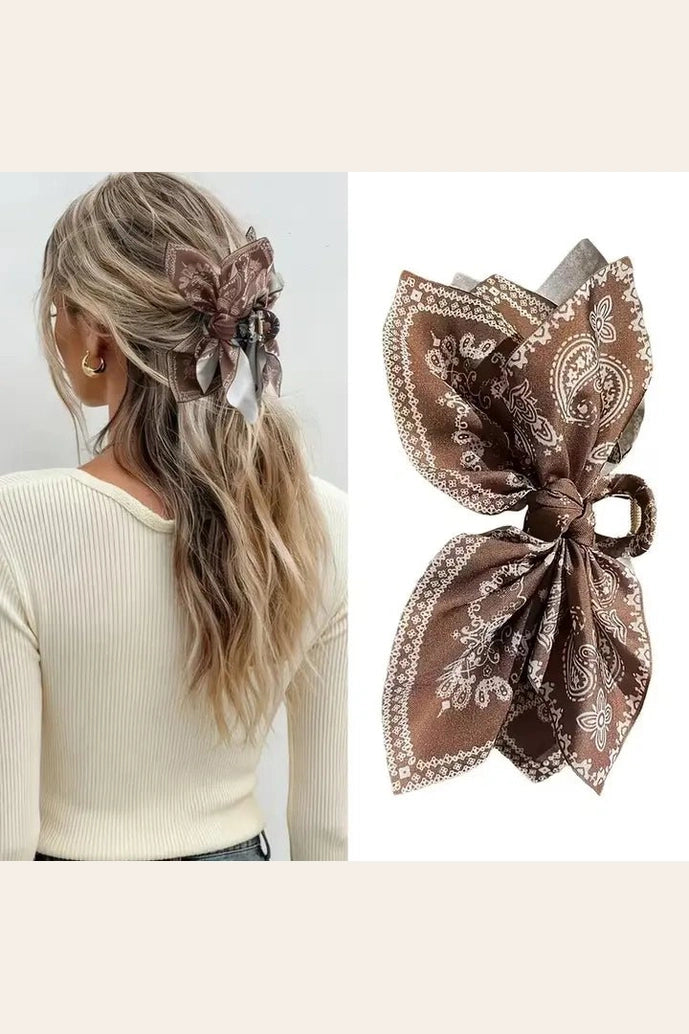 Brown and White Print Bow Hair Clips - Desert Sunday