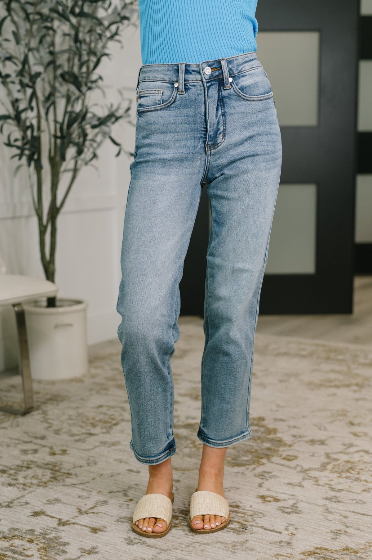 Carla High Waist Ankle Straight Jean in Break Through Blue - Desert Sunday