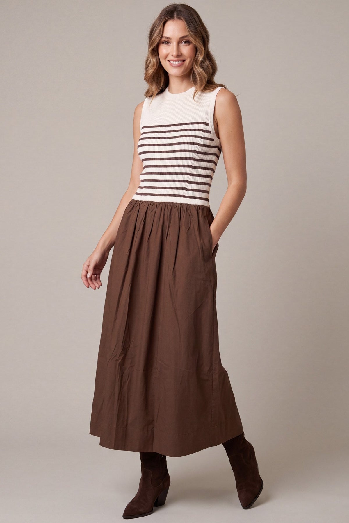 Cocoa Stripe Weekend Maxi Dress - Desert Sunday