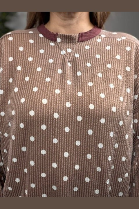 Cozy Dots Ribbed Pullover in Caramel - Desert Sunday