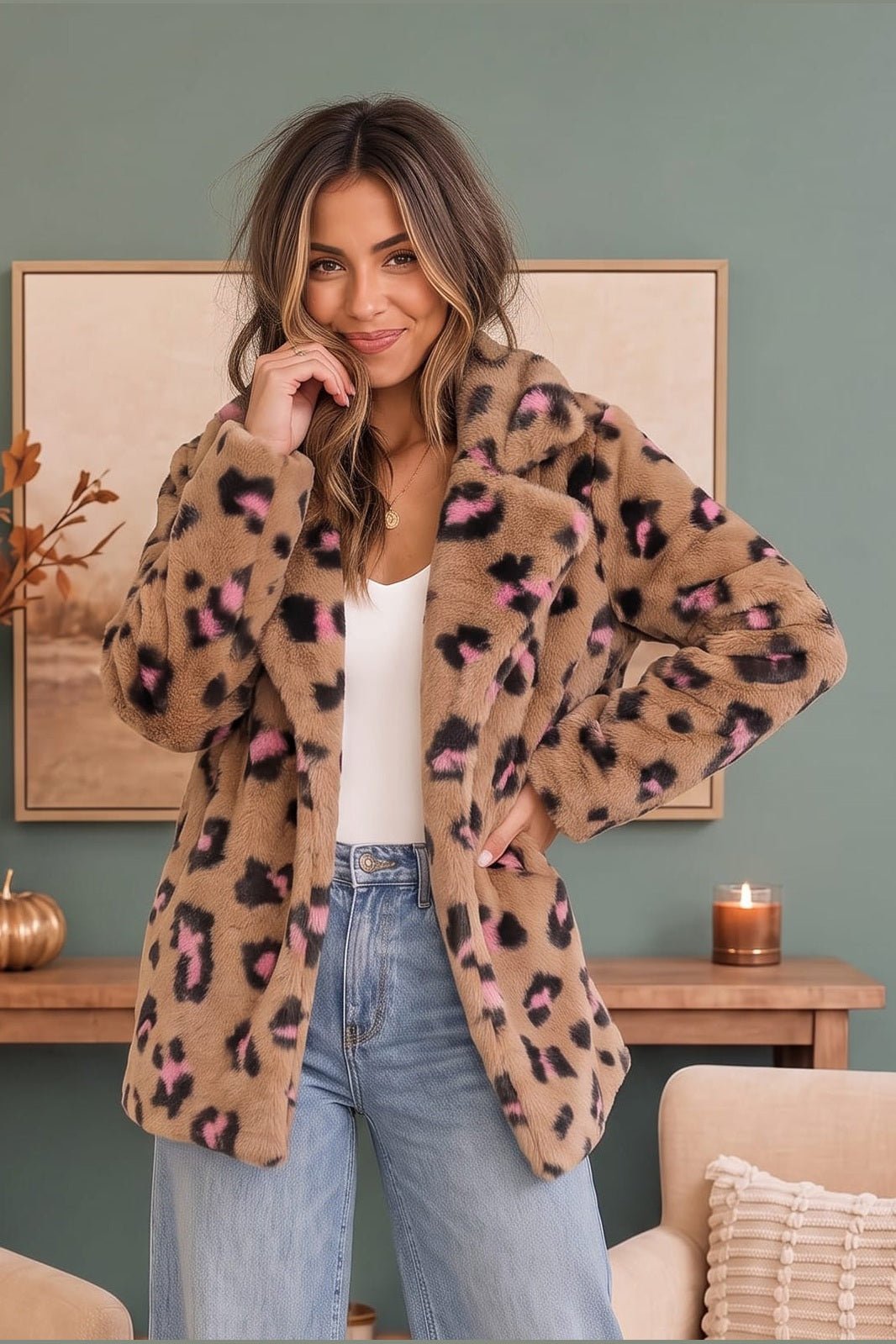 Daring Darling Faux Fur Leopard Coat - Desert Sunday
