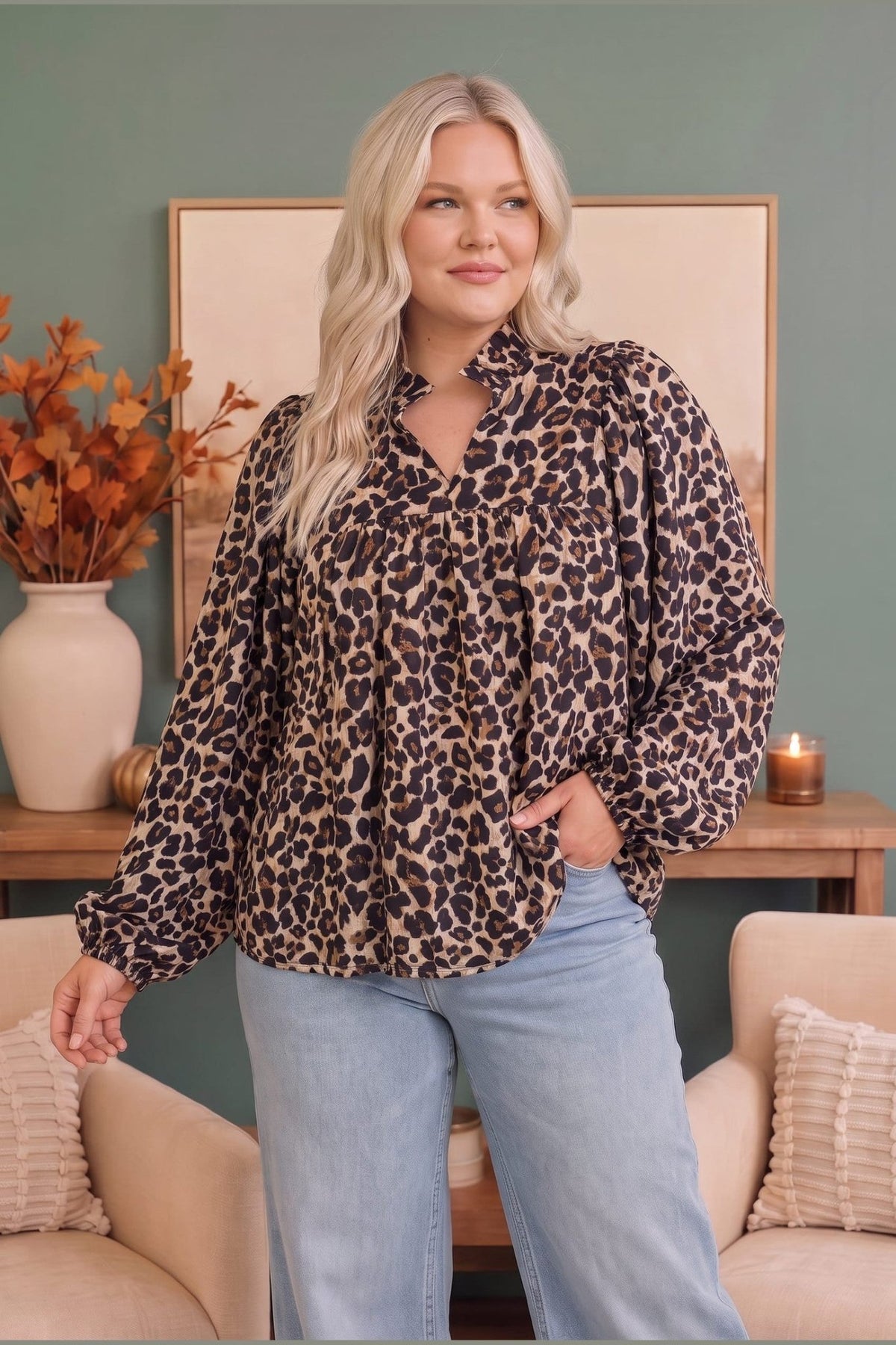 Date Night Leopard Blouse - Desert Sunday