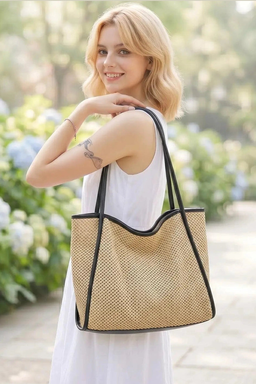 Desert Dunes Woven Tote in Black - Desert Sunday