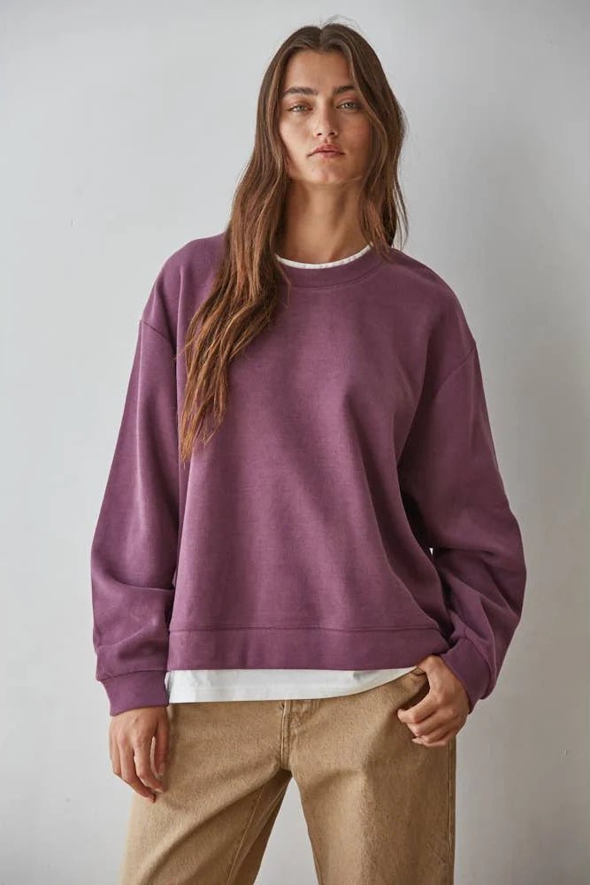 Double Take Pullover in eggplant - Desert Sunday