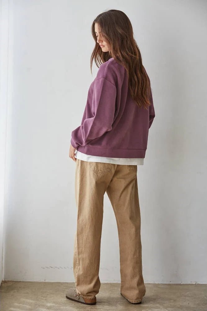 Double Take Pullover in eggplant - Desert Sunday