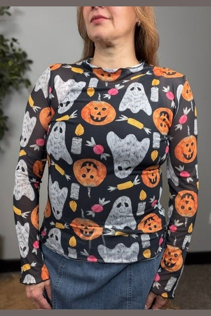 Ghostly Good Times Halloween Mesh Top - Desert Sunday