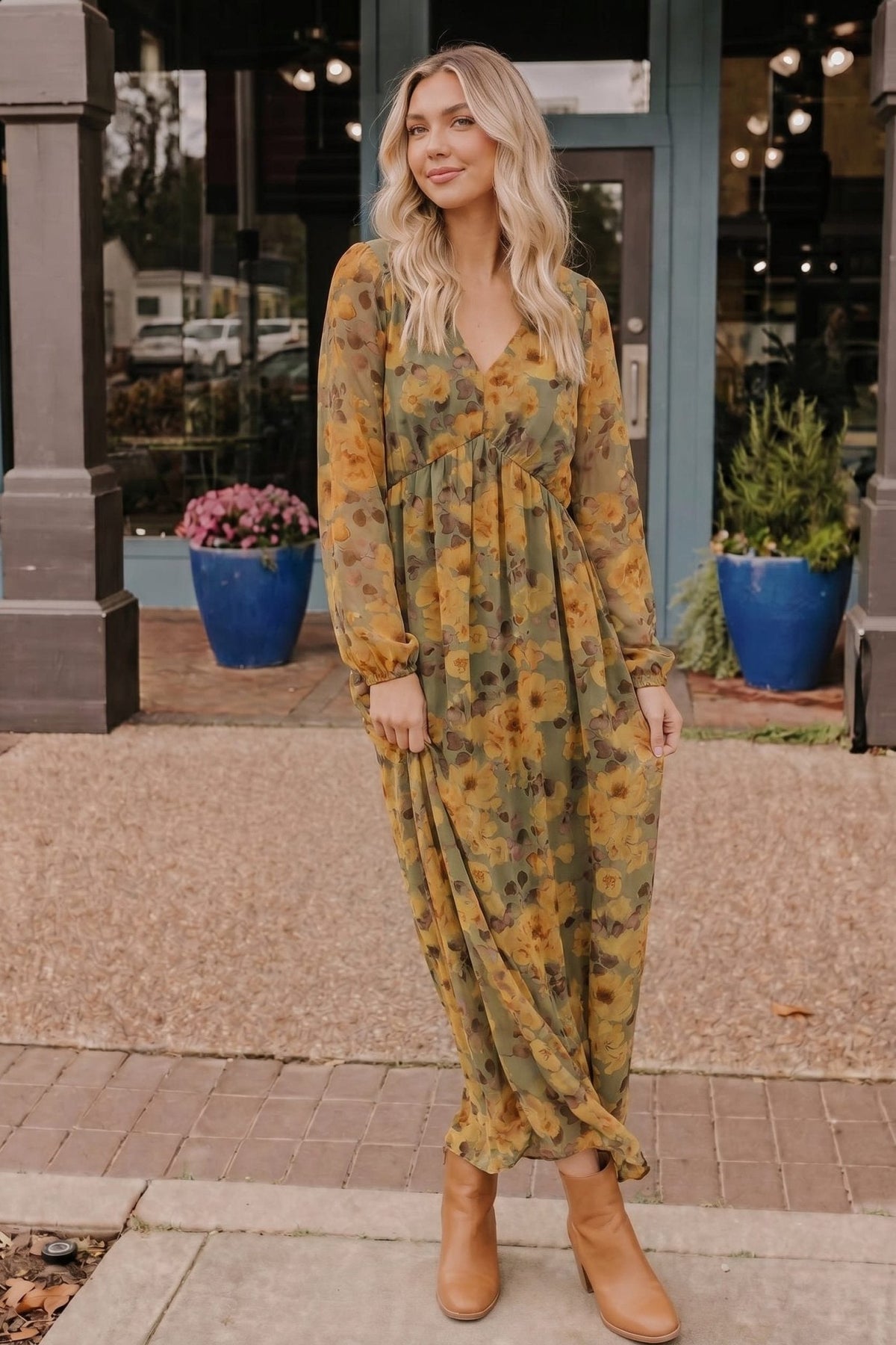 Golden Blooms Floral Maxi Dress - Desert Sunday