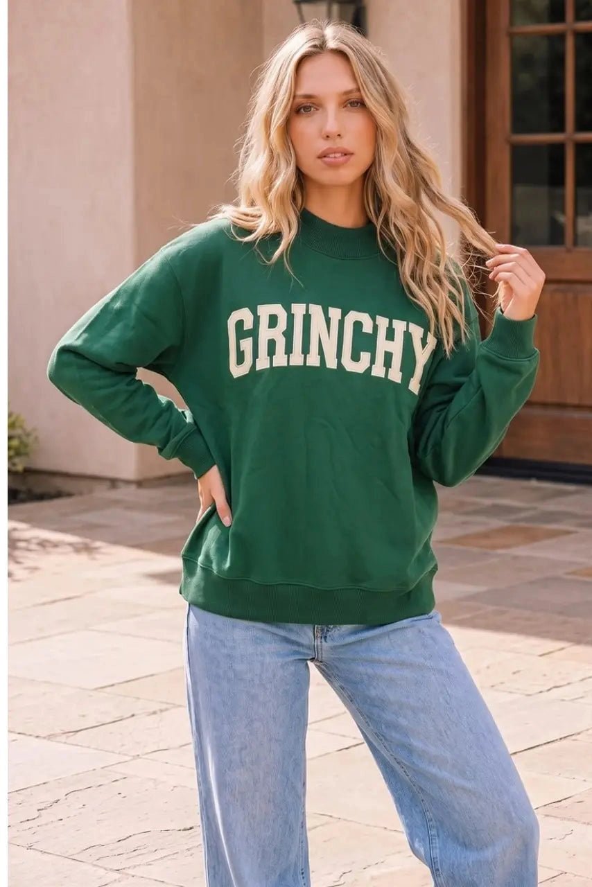 Grinchy Vibes Only Oversized Holiday Sweatshirt - Desert Sunday