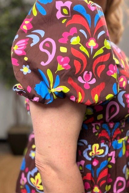 Groovy Garden Zip Front Floral Midi Dress - Desert Sunday