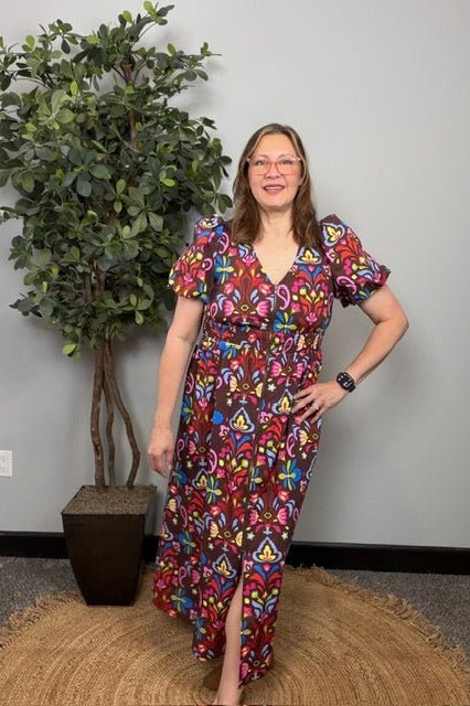 Groovy Garden Zip Front Floral Midi Dress - Desert Sunday