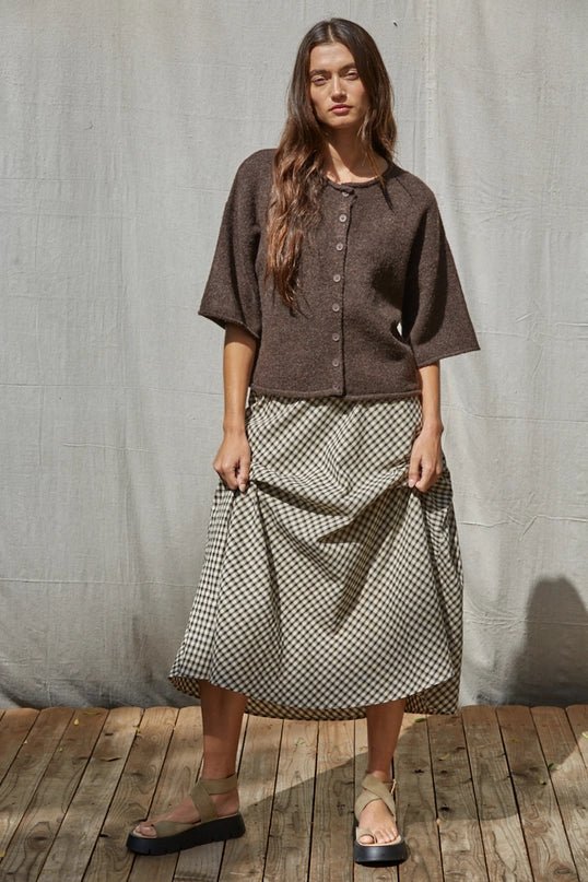 Kelsey Quarter Sleeve Cardigan in Dark Brown - Desert Sunday