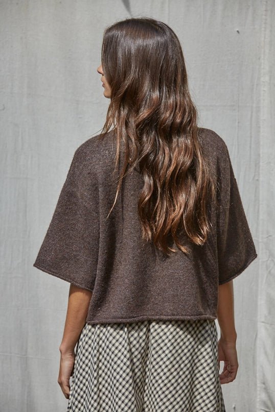 Kelsey Quarter Sleeve Cardigan in Dark Brown - Desert Sunday