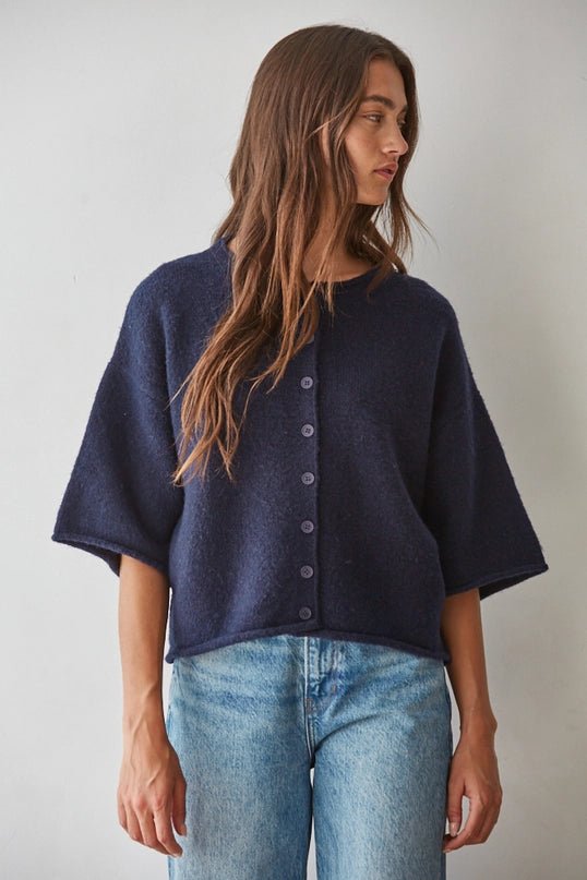 Kelsey Quarter Sleeve Cardigan in Navy - Desert Sunday