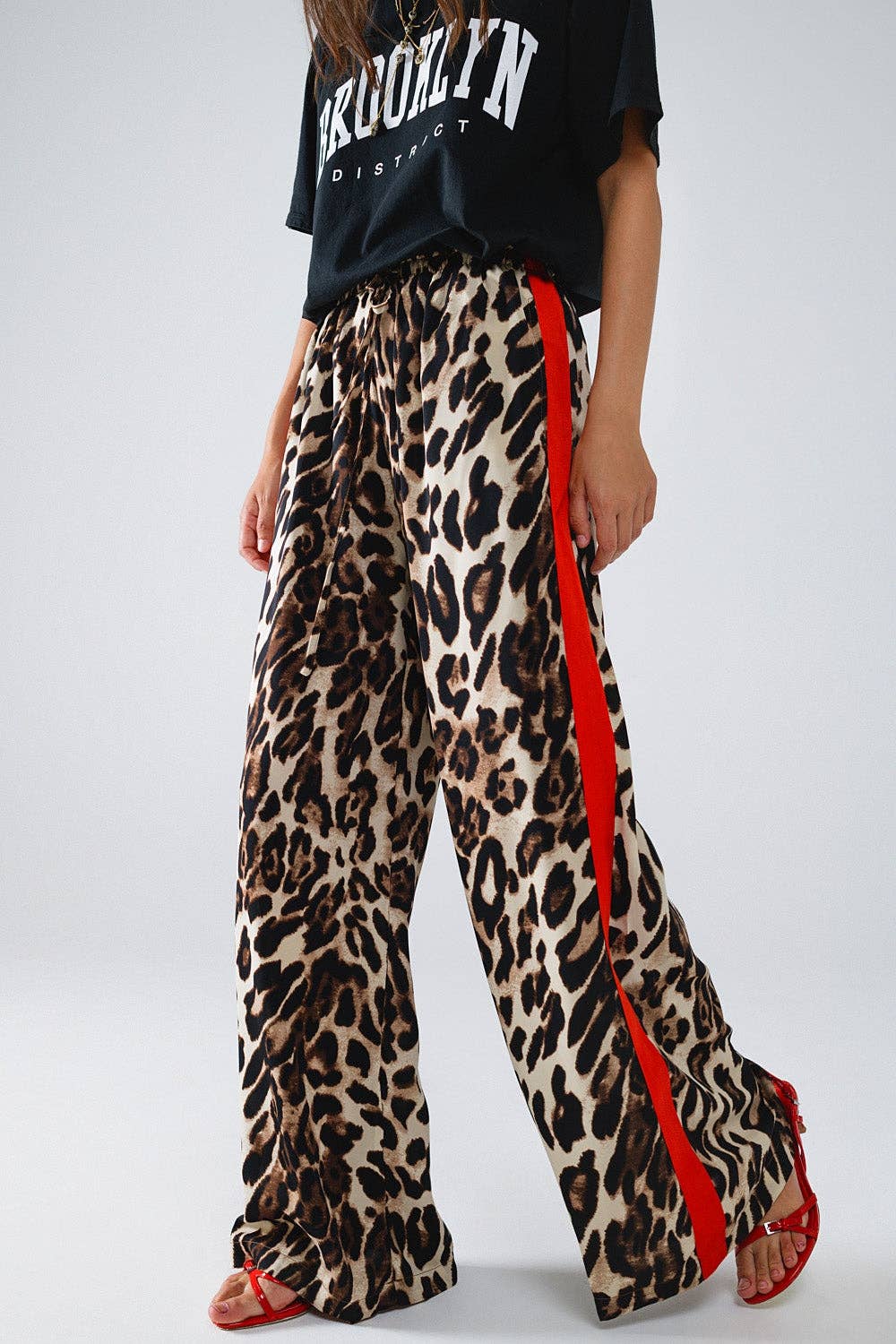 Leopard Straight Pants With Red Stripes Down The Sides - Desert Sunday