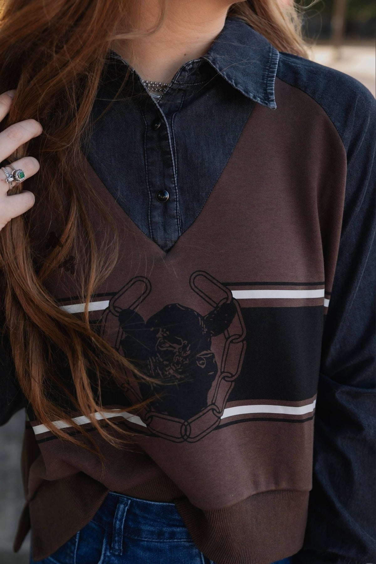 Lucky Ranch Layered Chambray Top - Desert Sunday