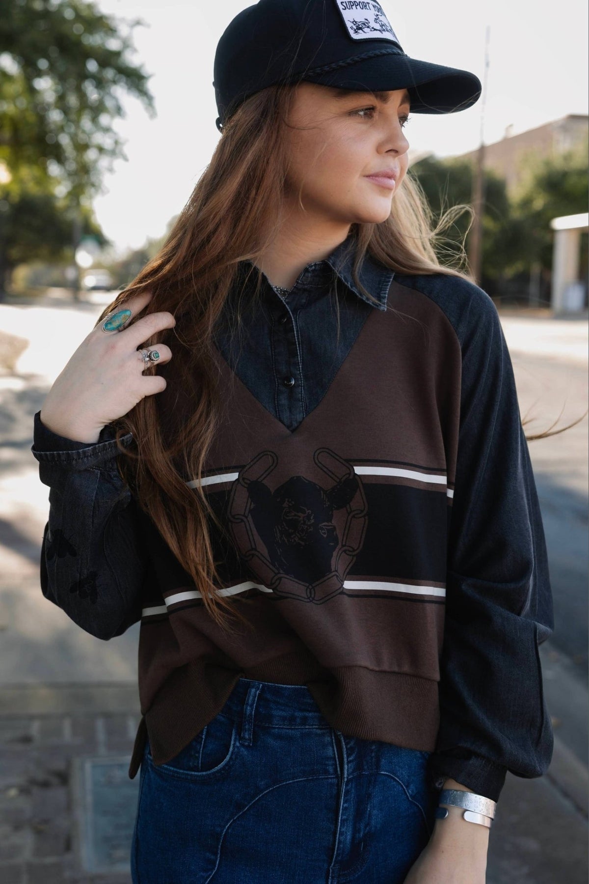 Lucky Ranch Layered Chambray Top - Desert Sunday