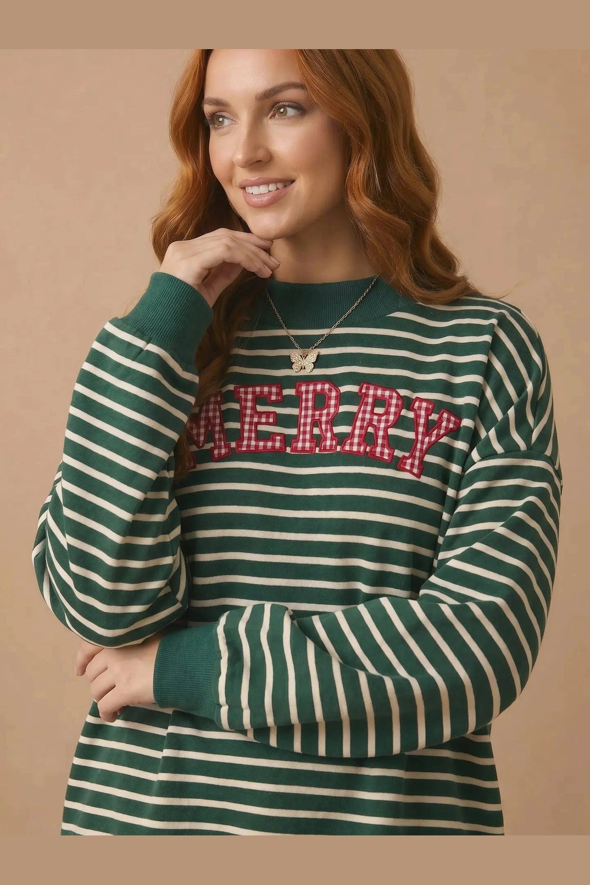 Merry and Bright Striped Sweatshirt - Desert Sunday