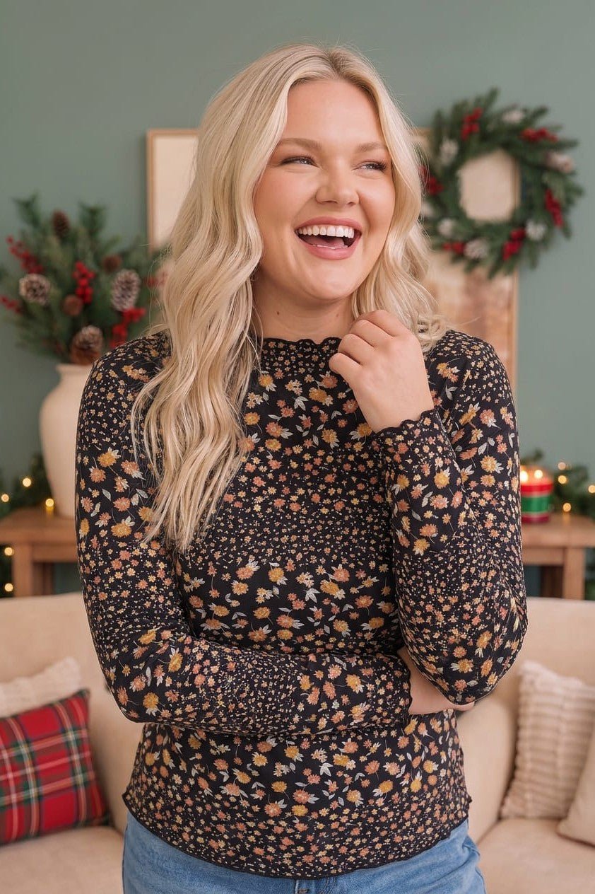 Midnight Garden Long Sleeve Floral Top - Desert Sunday