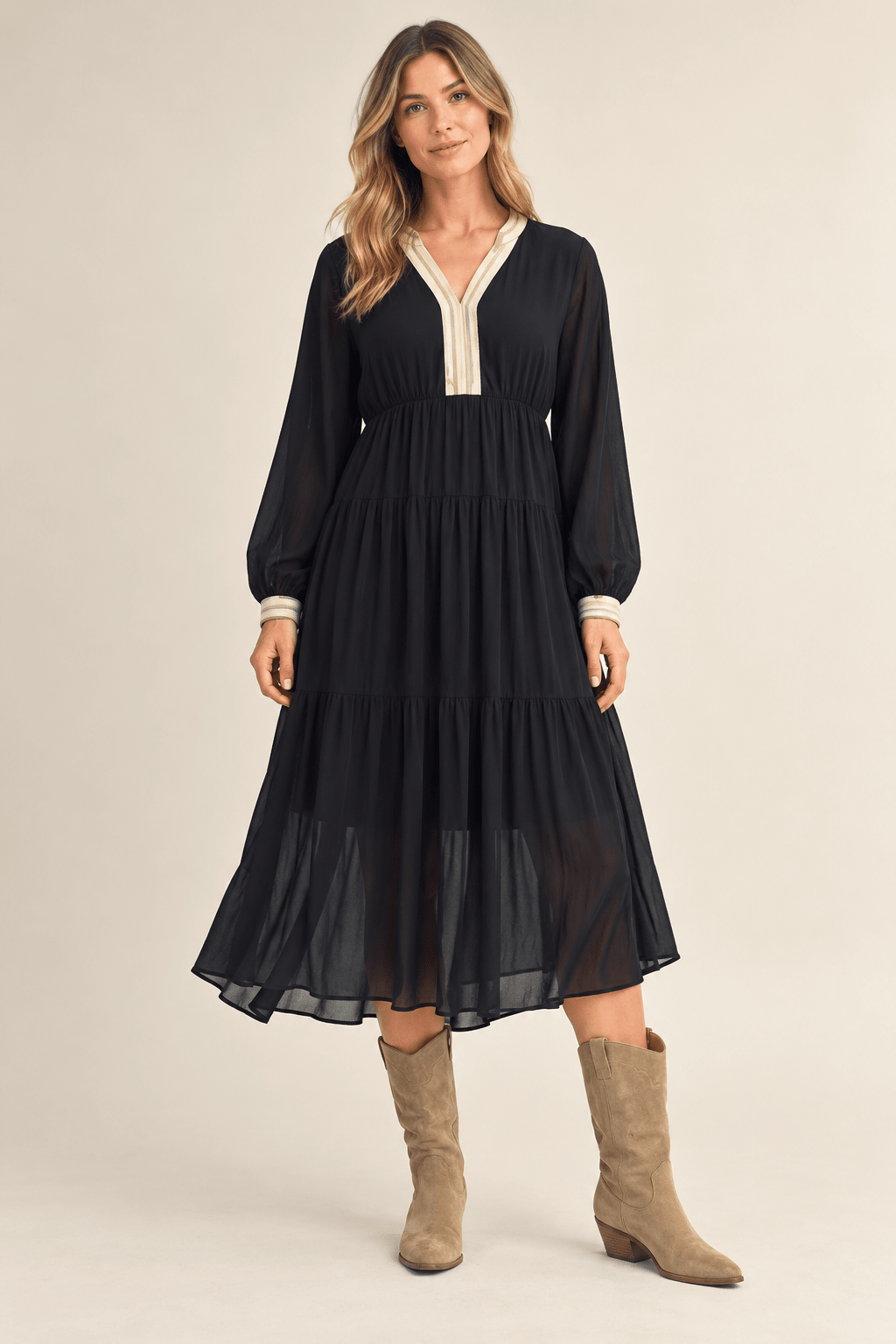Midnight Grace Chiffon Midi Dress - Desert Sunday