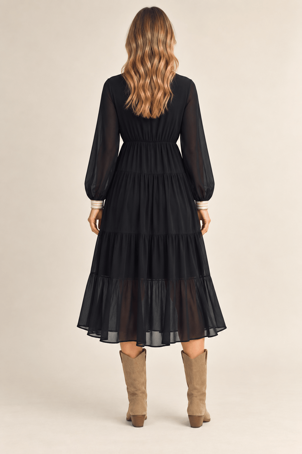 Midnight Grace Chiffon Midi Dress - Desert Sunday