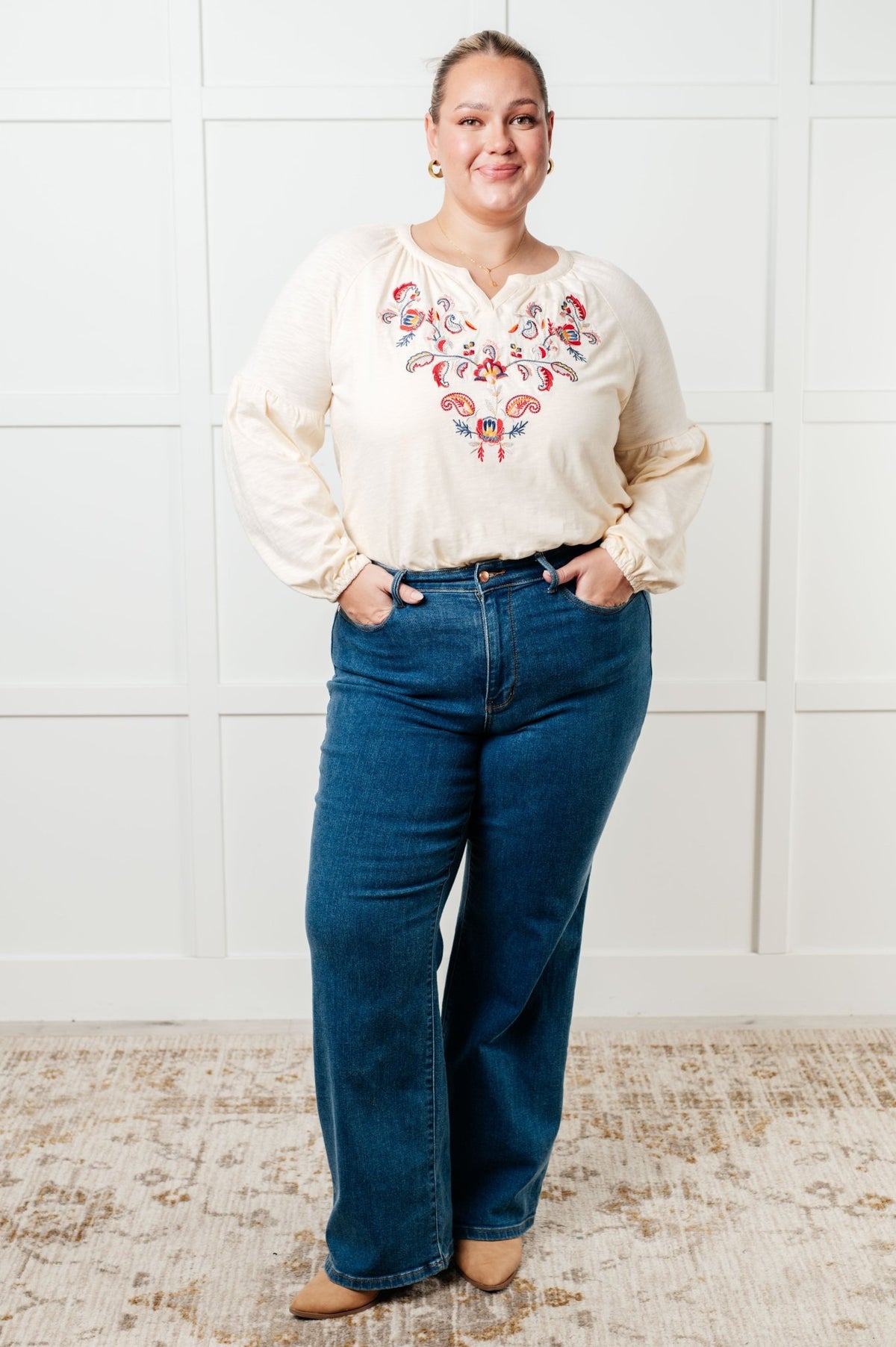 More Than You Would Think Embroidered Blouse - Desert Sunday