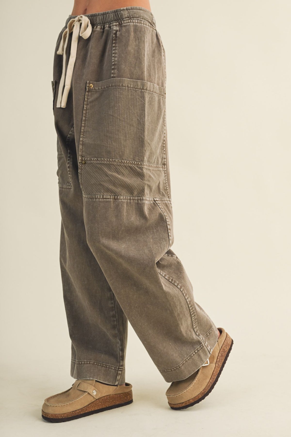 Olive Grove Wide Leg Utility Pants - Desert Sunday