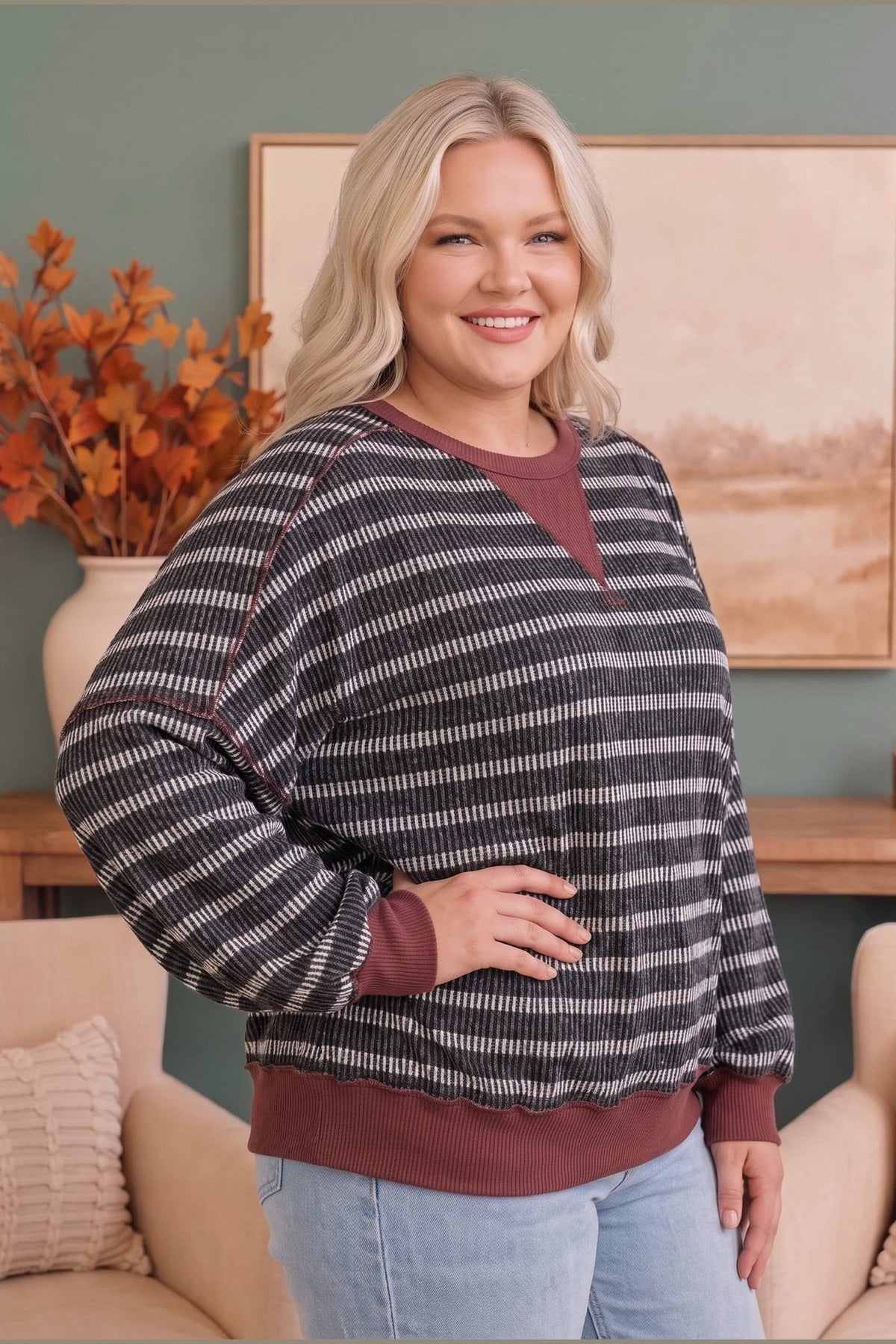 Perfect Plum Striped Sweater - Desert Sunday