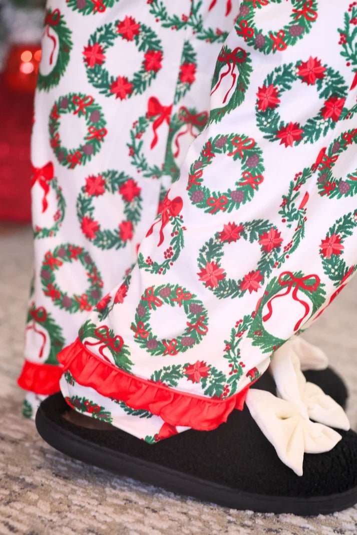 Ribbon Wreath Ruffle Pajama Set - Desert Sunday