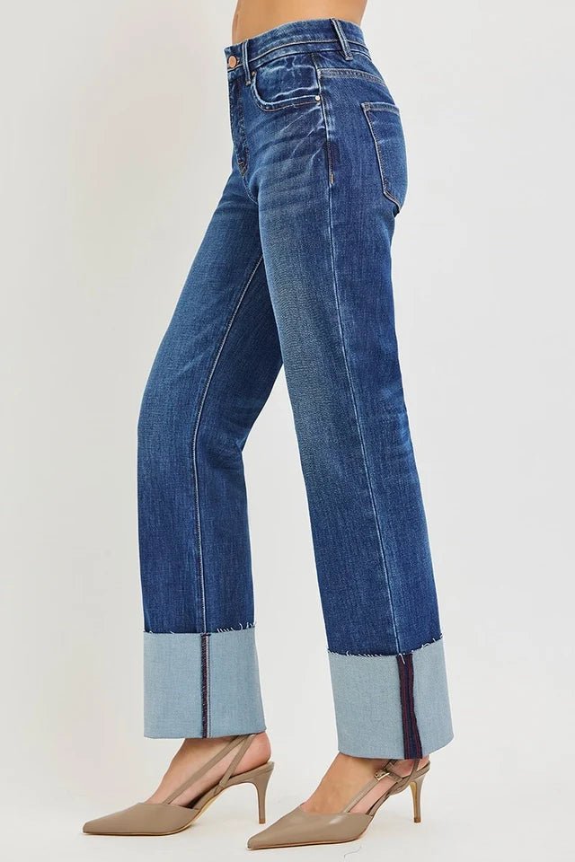 Risen High Rise Ankle Straight Jeans in Dark - Desert Sunday