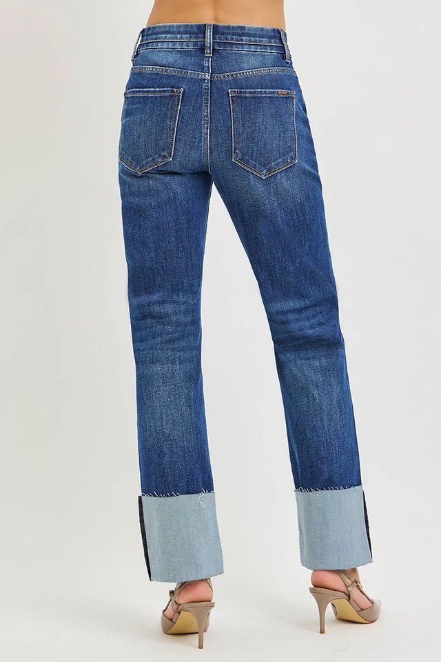 Risen High Rise Ankle Straight Jeans in Dark - Desert Sunday