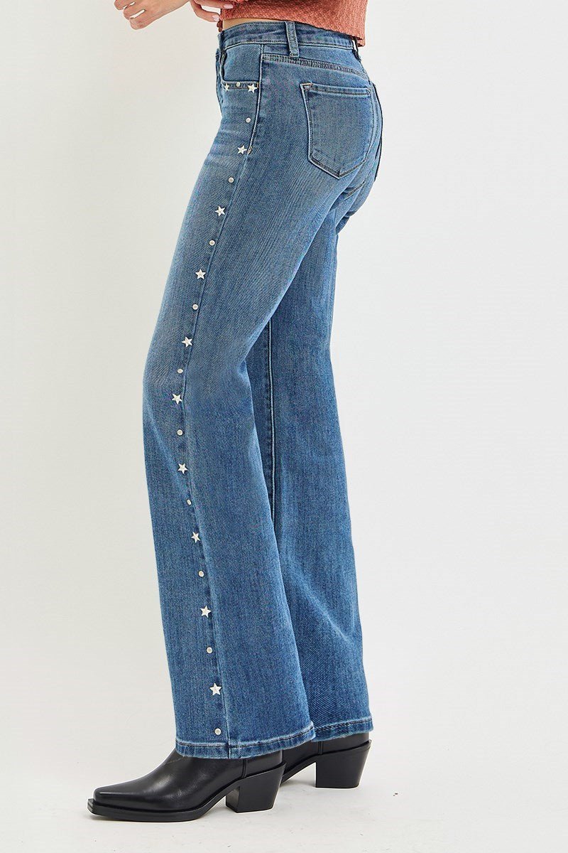 Risen Star Studded Tummy Control Bootcut Jeans - Desert Sunday