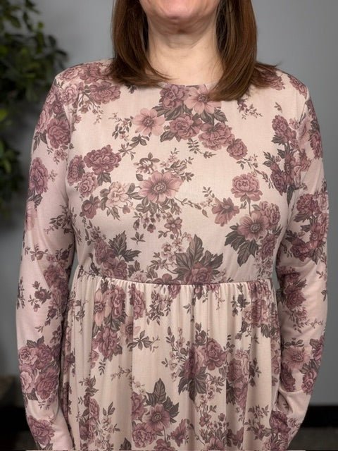 Rosewood Dreams Floral Mesh Midi Dress - Desert Sunday
