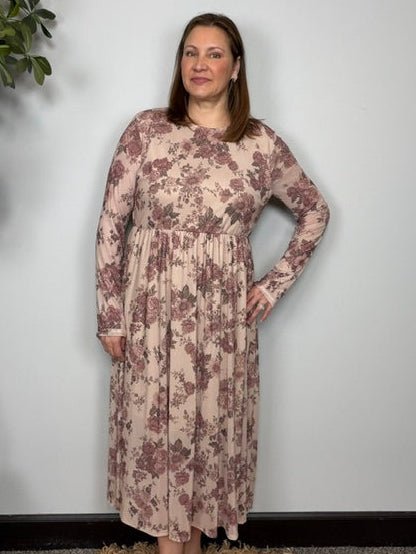 Rosewood Dreams Floral Mesh Midi Dress - Desert Sunday