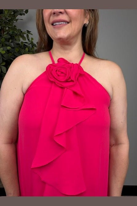 Rosy Moment Ruffle Halter Dress In Pink - Desert Sunday