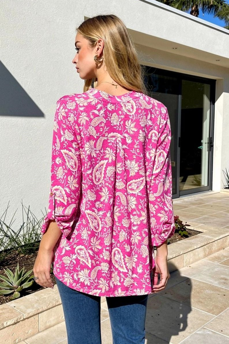 Sonoran Sky Lizzy Top in Pink Paisley - Desert Sunday