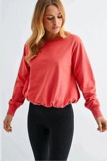 Sunset Drift Bubble Hem Pullover in Blush Red - Desert Sunday