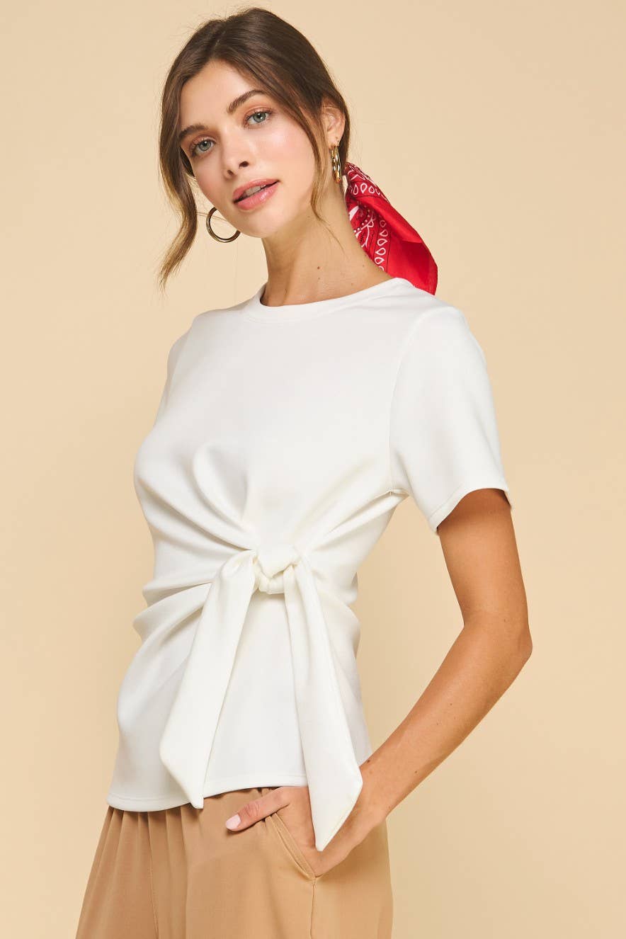 The Harper Side-Tie Top In White - Desert Sunday