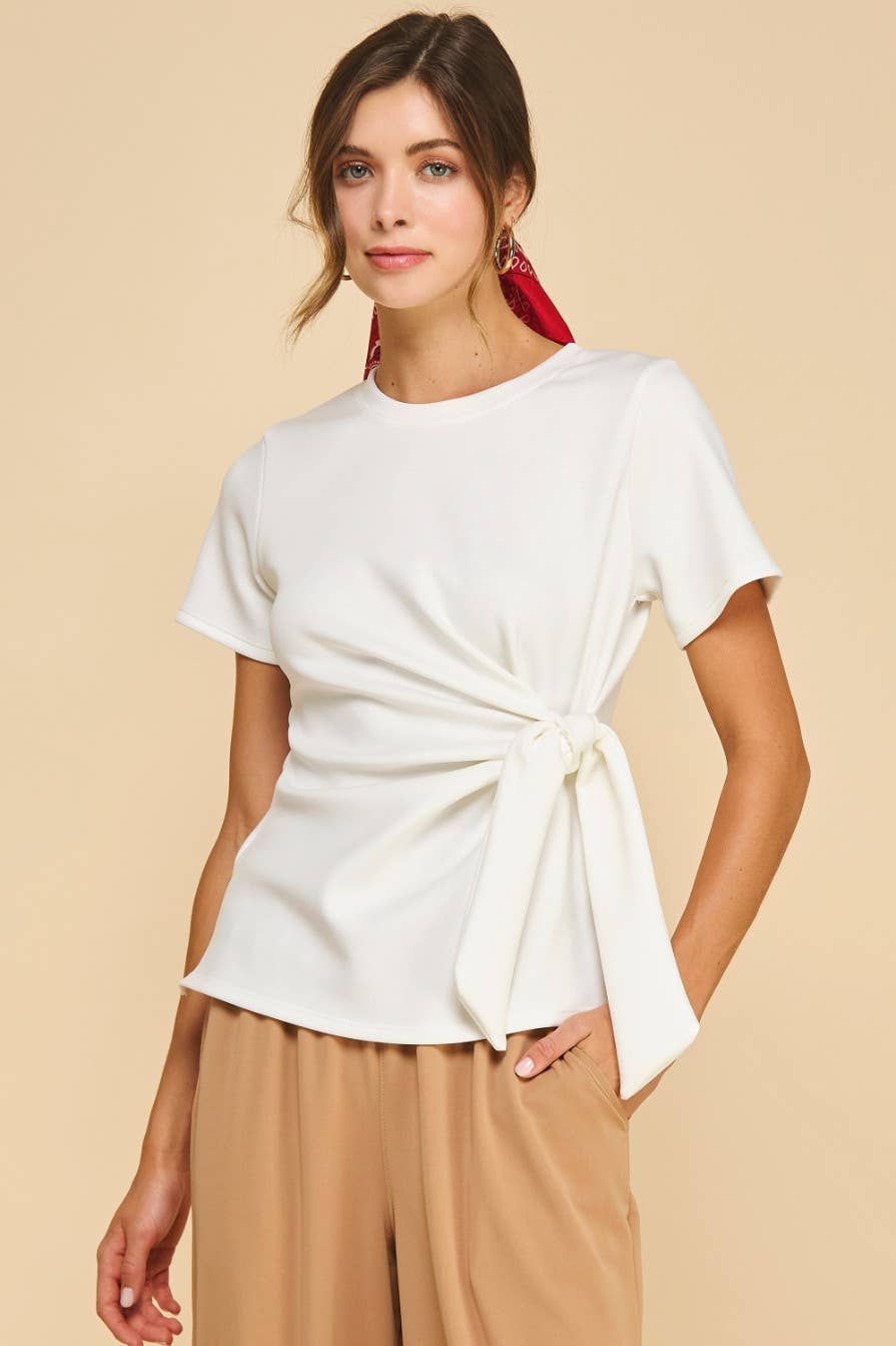 The Harper Side-Tie Top In White - Desert Sunday