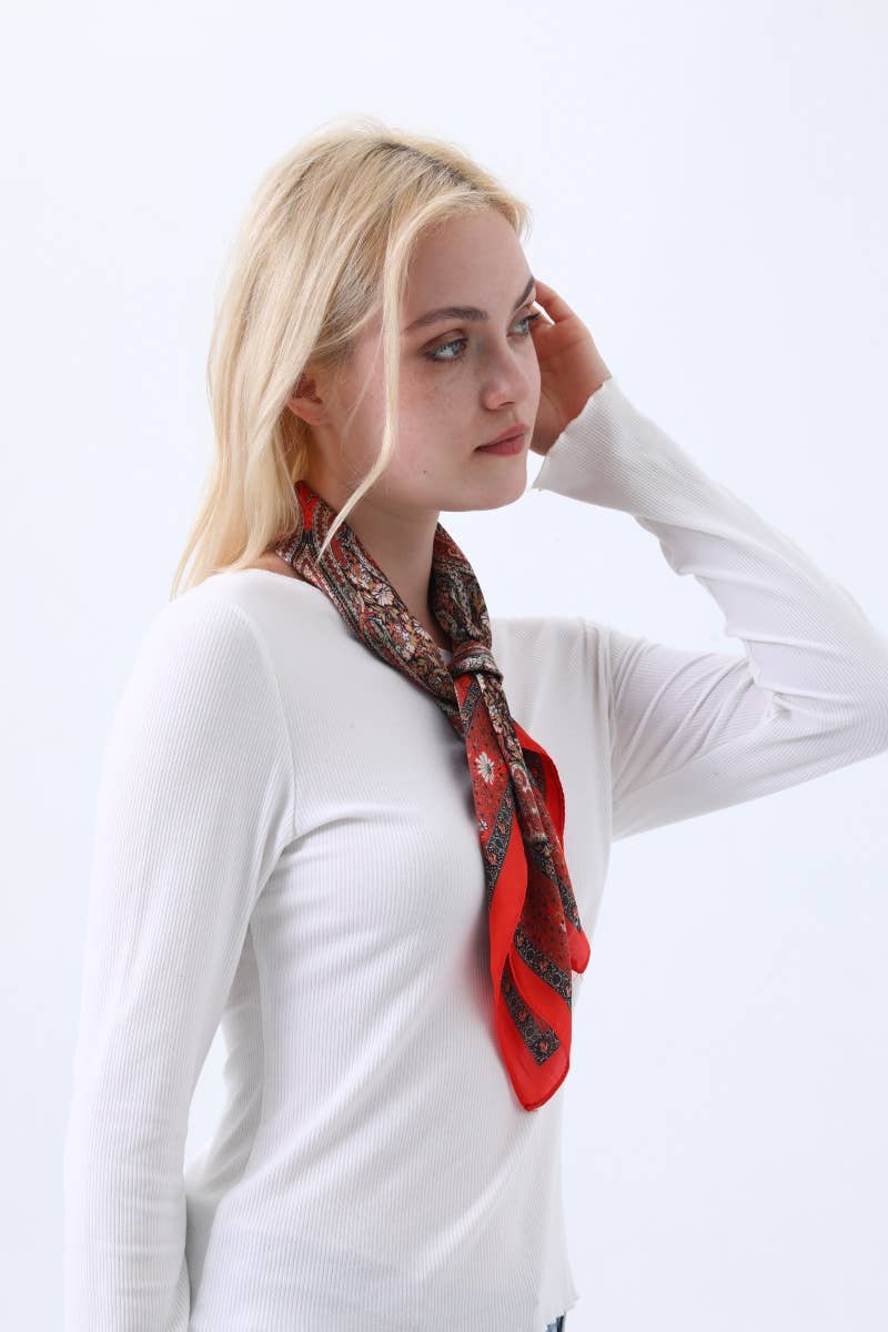 Vintage Paisley Silky Square Scarf - Desert Sunday